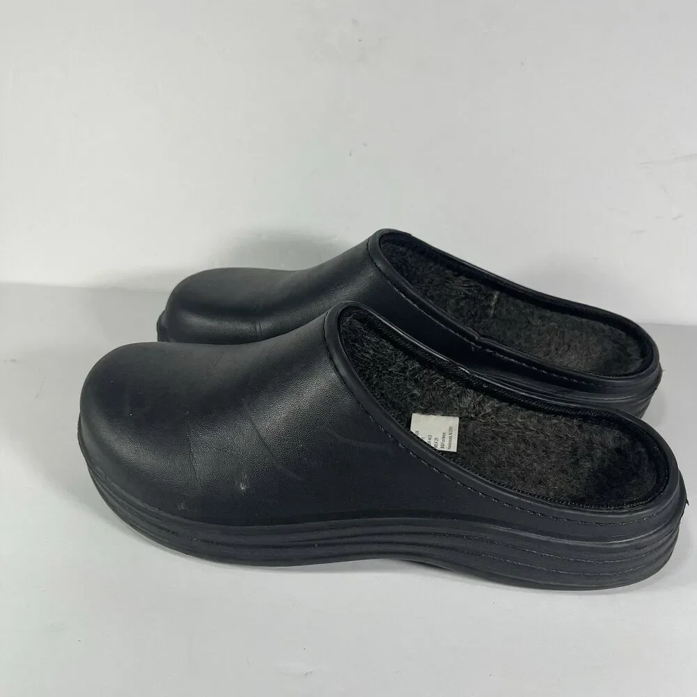 SG Footwear Men's Size 11 Black Clog Slippers Fleece Lined Rubber Sole